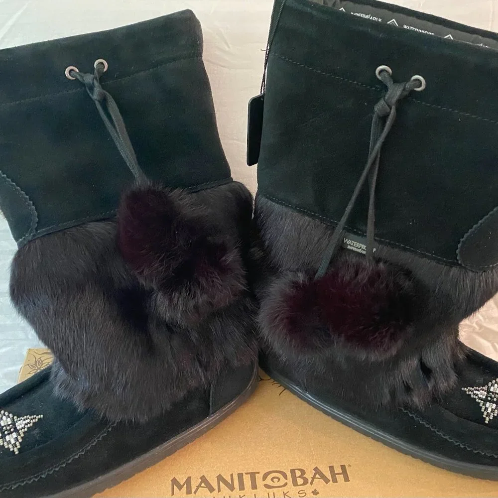 MANITOBAH MUKLUKS CANADA SNOWY OWL WATERPROOF BLACK WINTER HIGH FASHION BOOT 8 - Picture 2 of 16